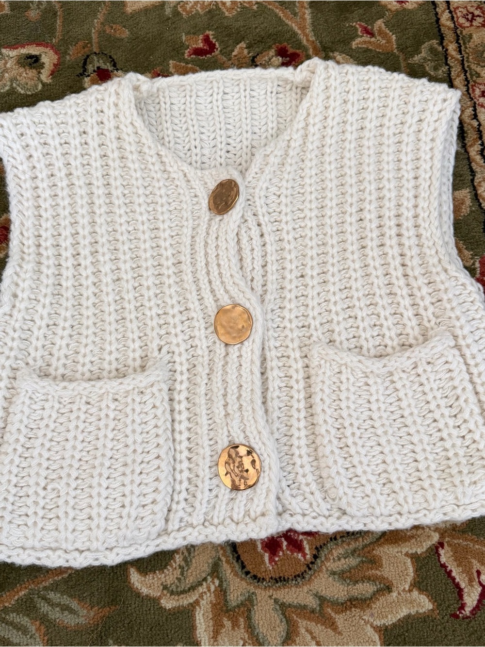 Cream Chunky Knit Button-Front Sweater Vest